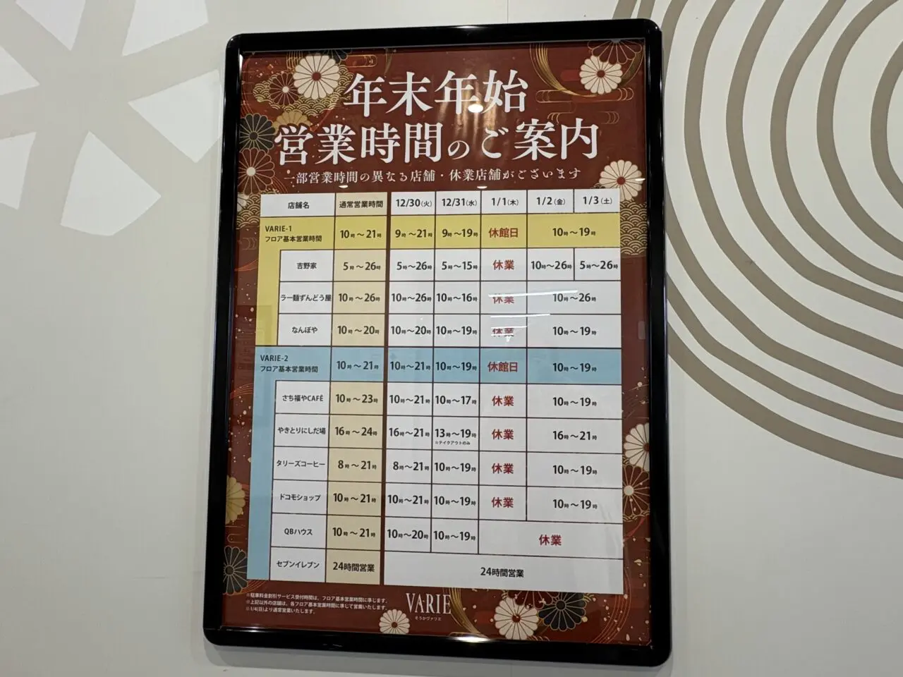 草加ヴァリエ2025年―2026年年末年始